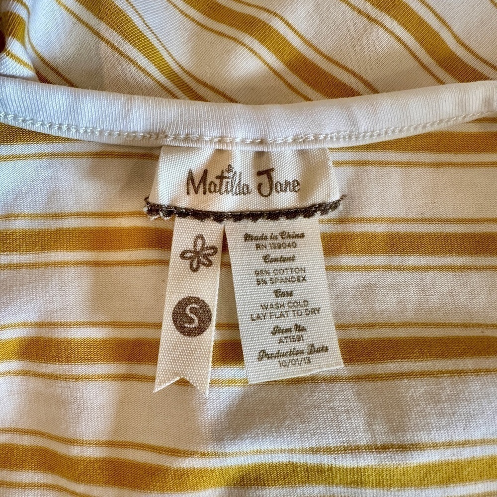 MATILDA JANE, WOMENS, STRIPE TOP. MUSTARD & WHITE STRIPE, BOAT NECK. SIZE S - Picture 5 of 7